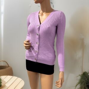 white house black market lilac cardigan Size XXS Unique Closing Long Sleeve